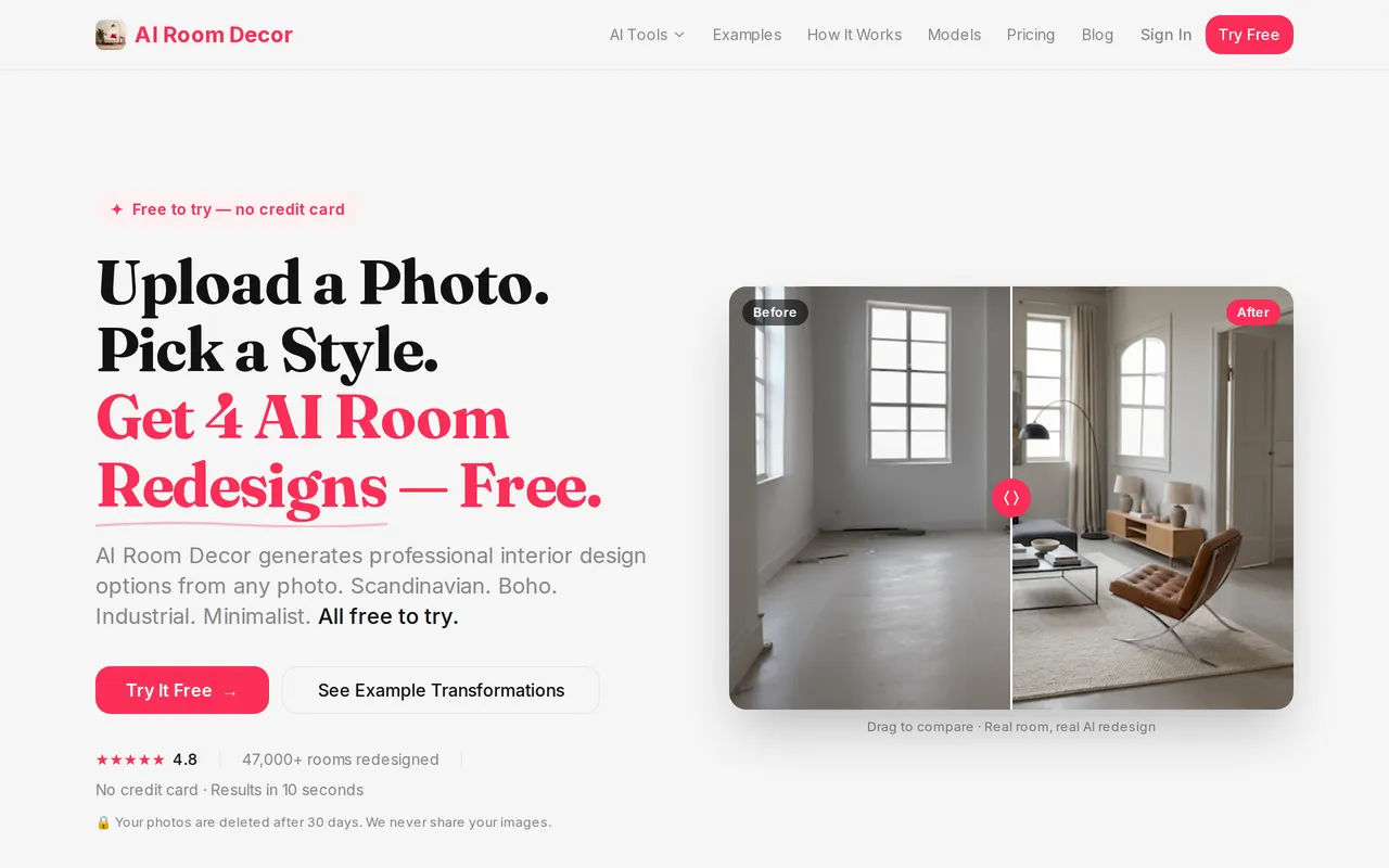 AI Room Decor home page screenshot