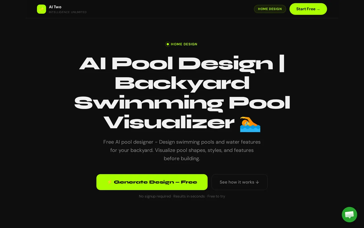 AI Two Pool Design home page screenshot