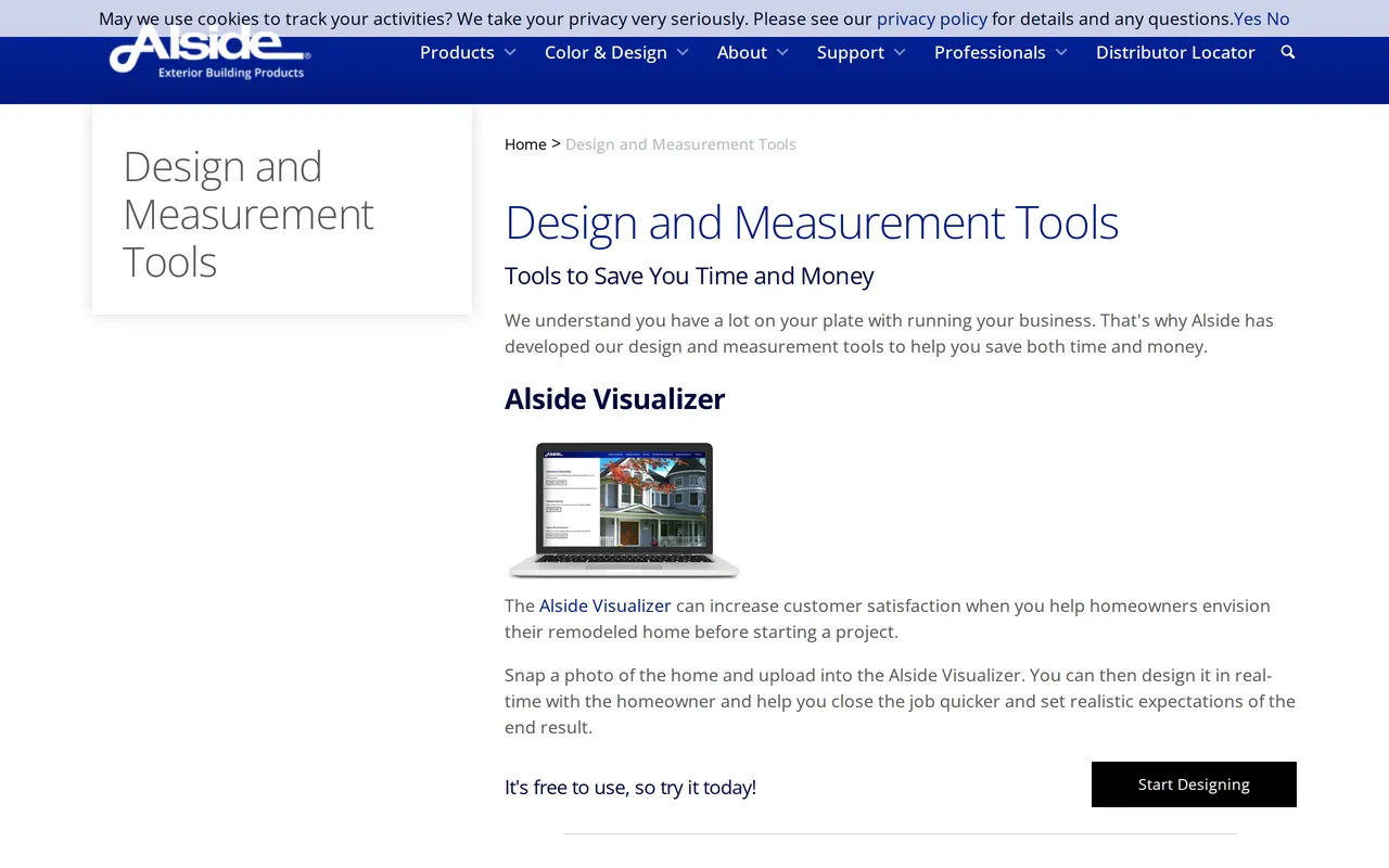 Alside Visualizer home page screenshot