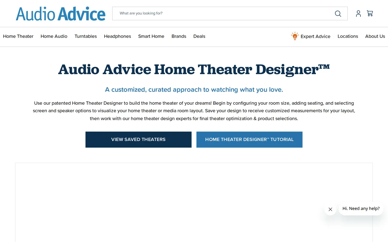 Audio Advice Home Theater Designer home page screenshot