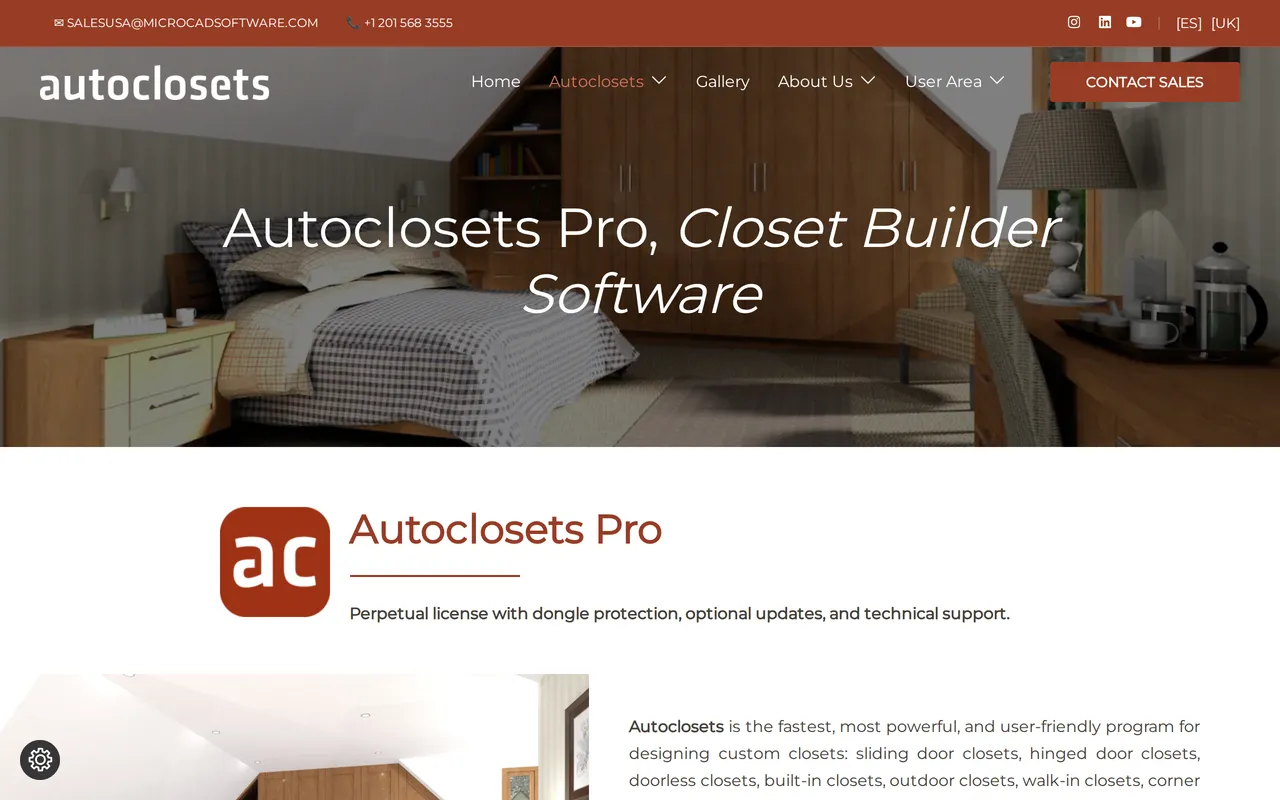Autoclosets home page screenshot