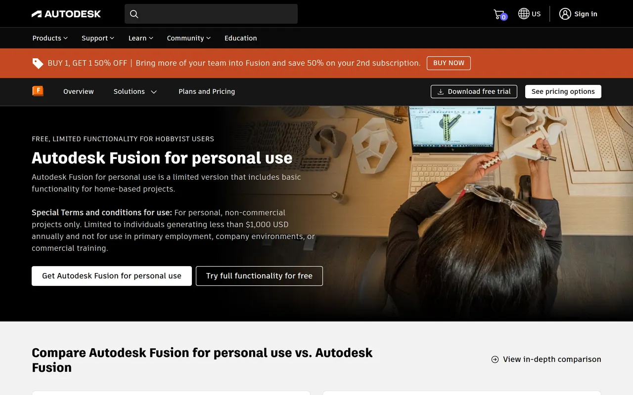 Autodesk Fusion home page screenshot