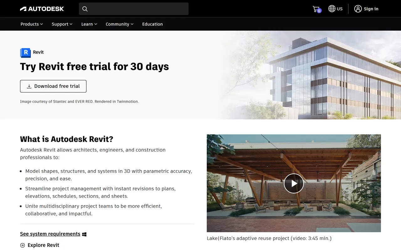 Autodesk Revit home page screenshot