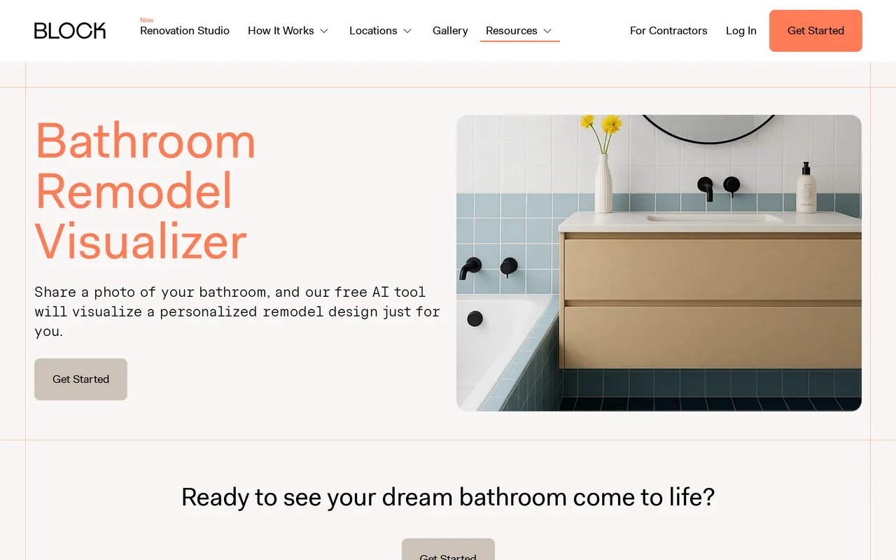 Block Renovation Bathroom Visualizer home page screenshot
