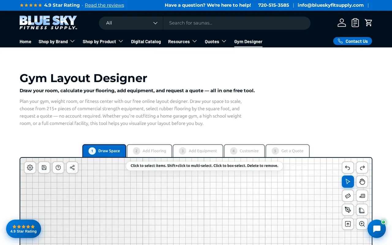 Blue Sky Gym Layout Designer home page screenshot
