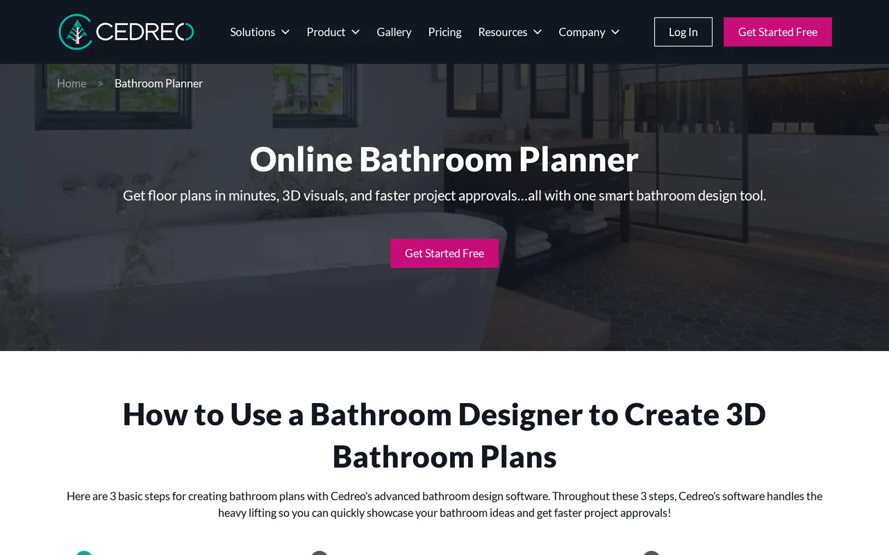 Cedreo Bathroom Planner home page screenshot