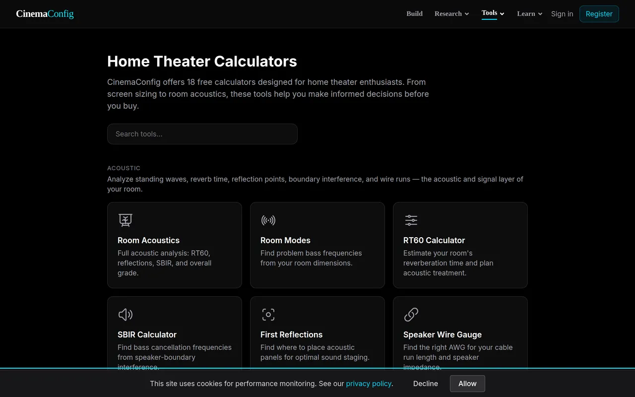 CinemaConfig home page screenshot