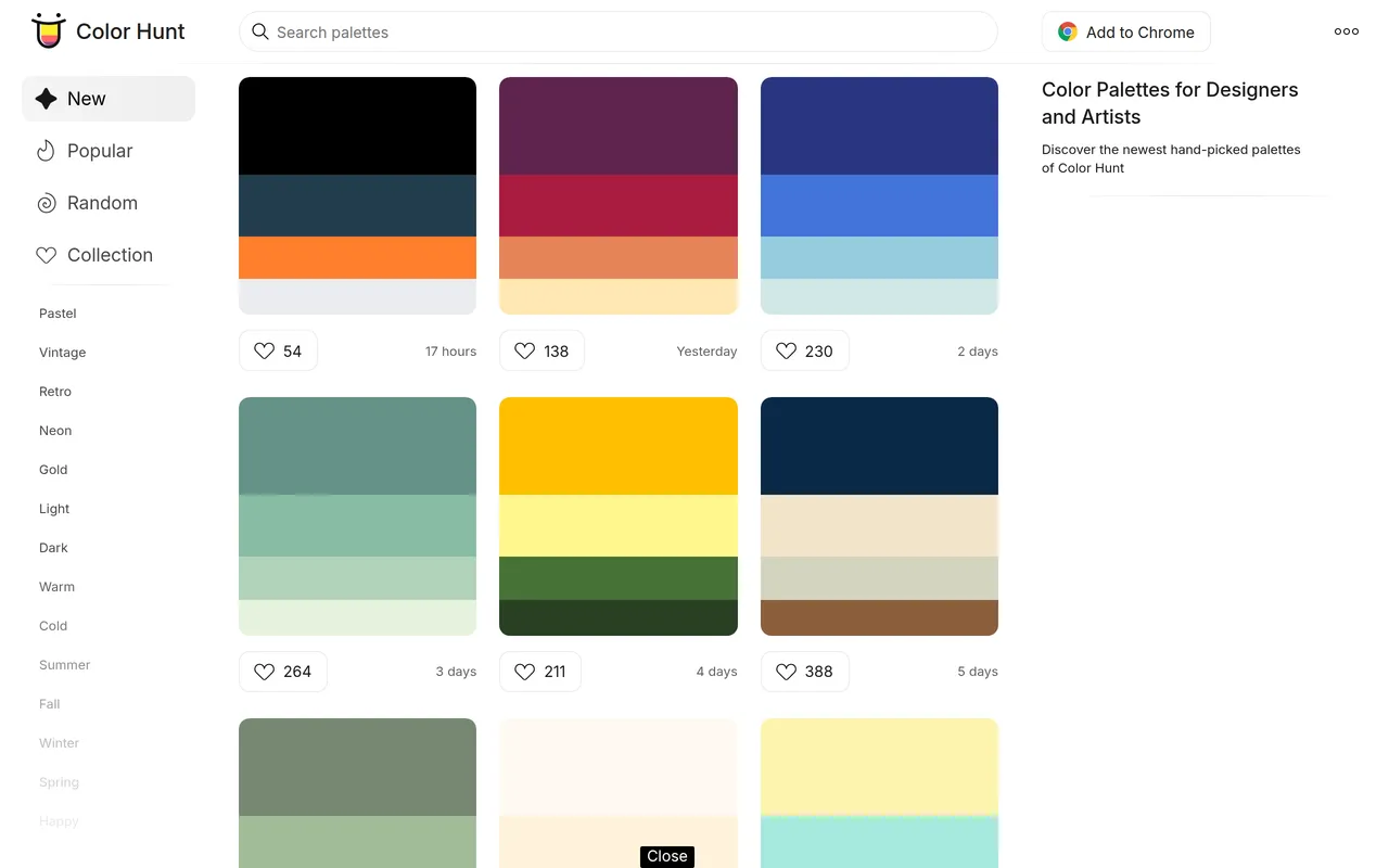 Color Hunt home page screenshot