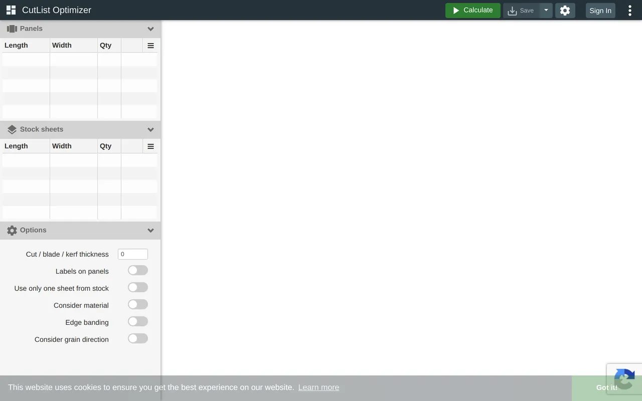 CutList Optimizer home page screenshot