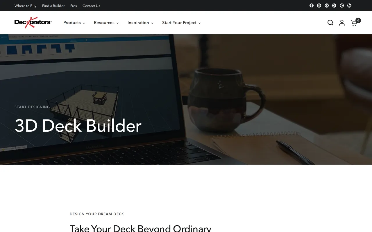 Deckorators 3D Deck Builder home page screenshot