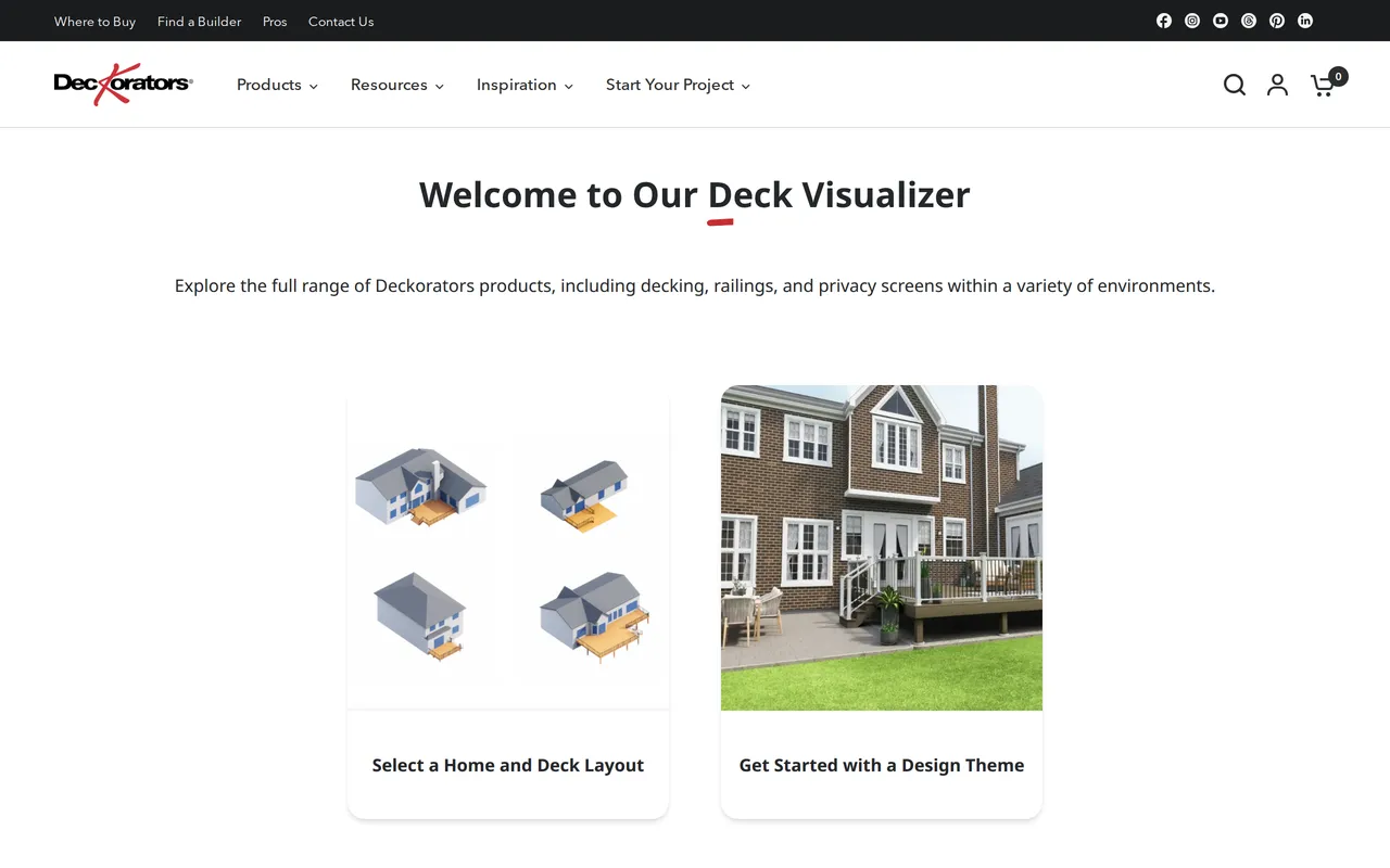 Deckorators Deck Visualizer home page screenshot