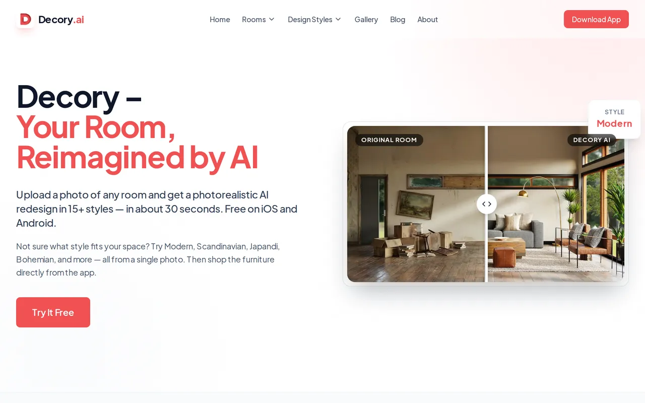 Decory home page screenshot