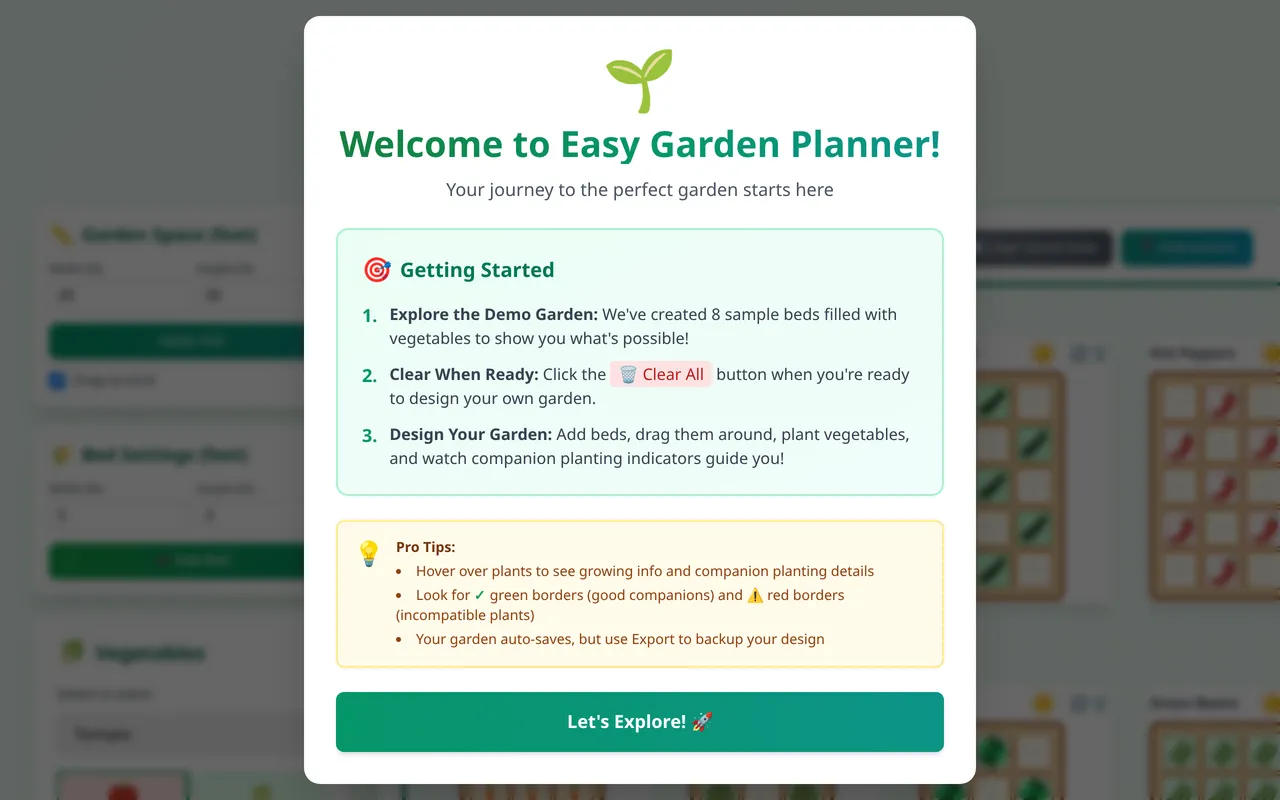Easy Garden Planner home page screenshot