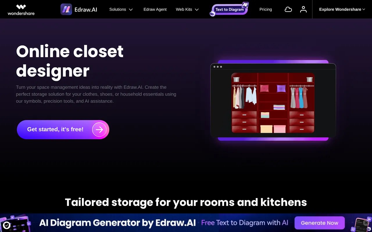 Edraw AI Closet Designer home page screenshot