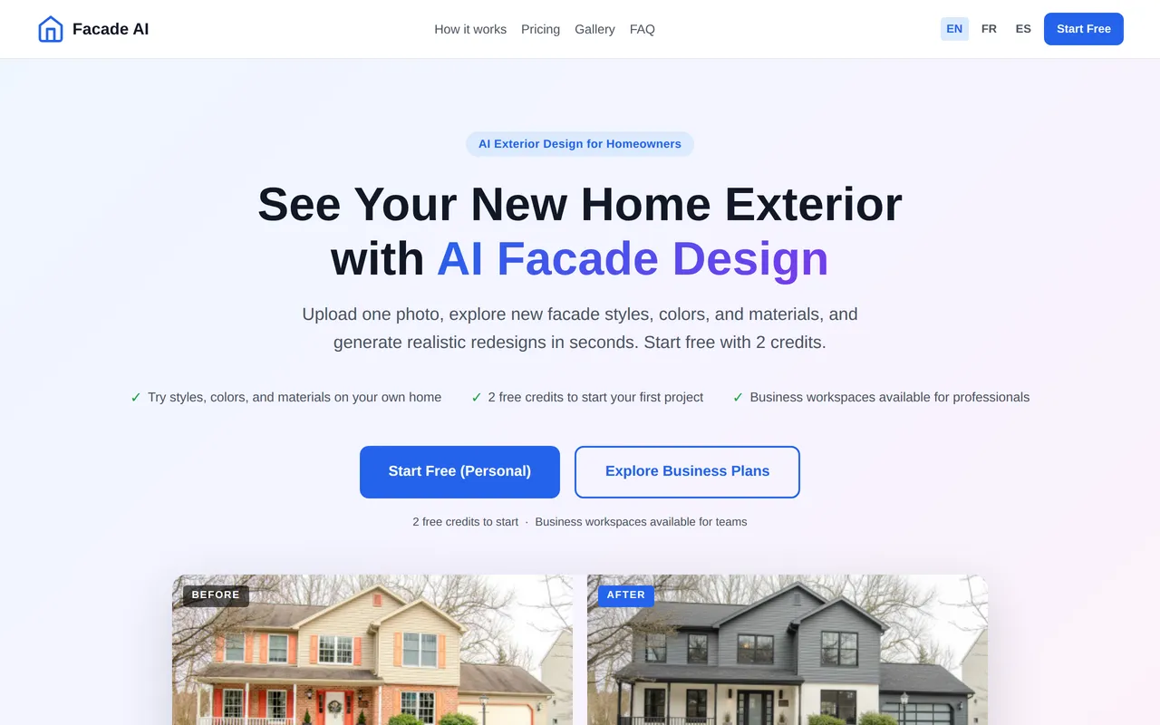 Facade AI home page screenshot
