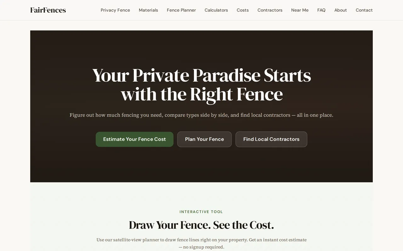 FairFences Fence Planner home page screenshot