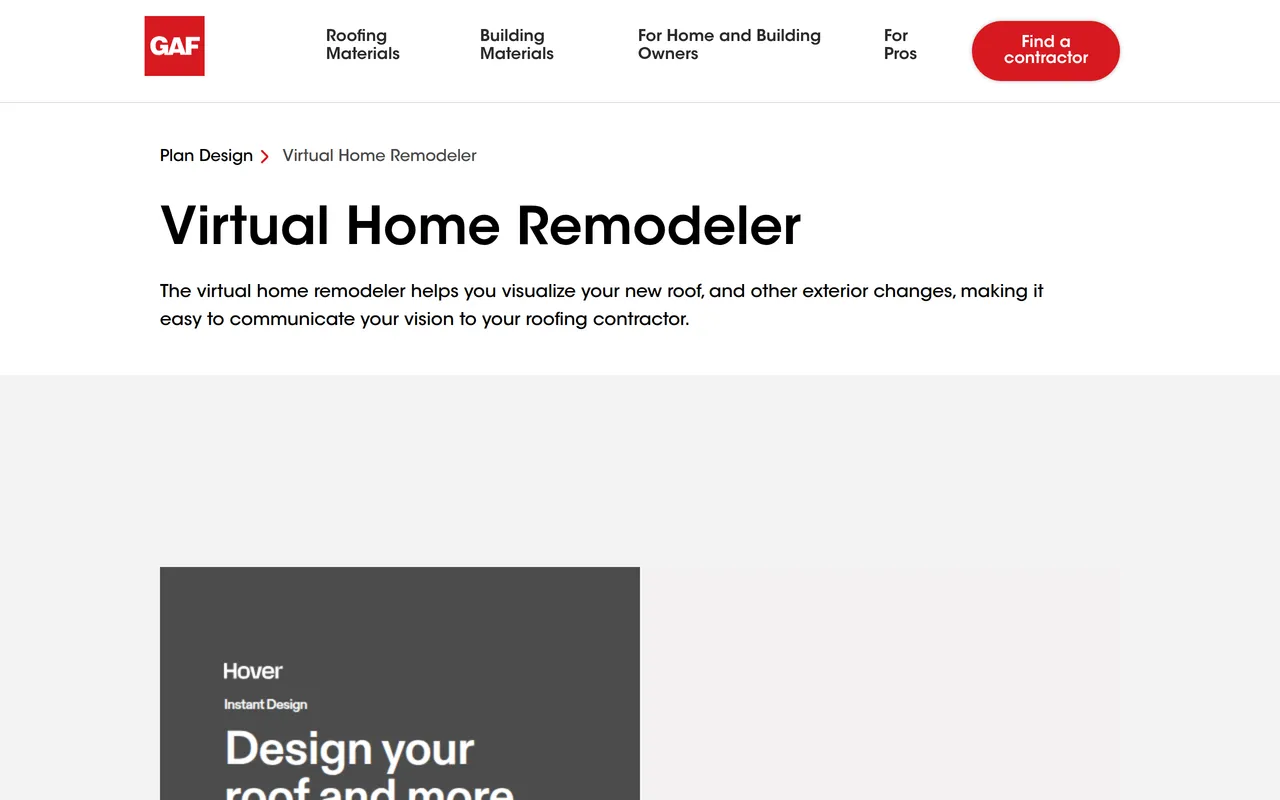 GAF Virtual Home Remodeler home page screenshot
