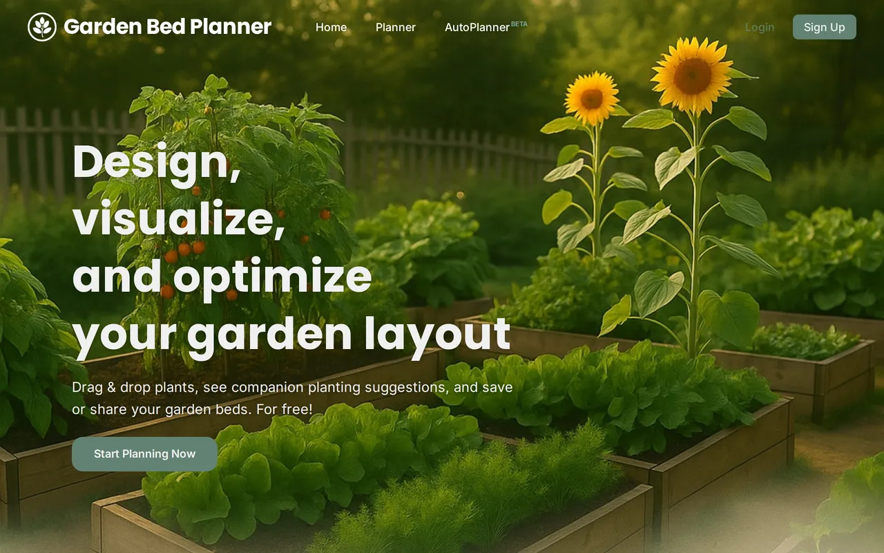 Garden Bed Planner home page screenshot