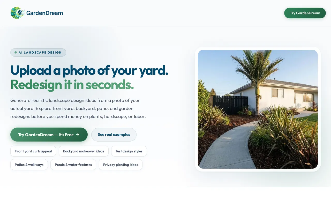 GardenDream home page screenshot