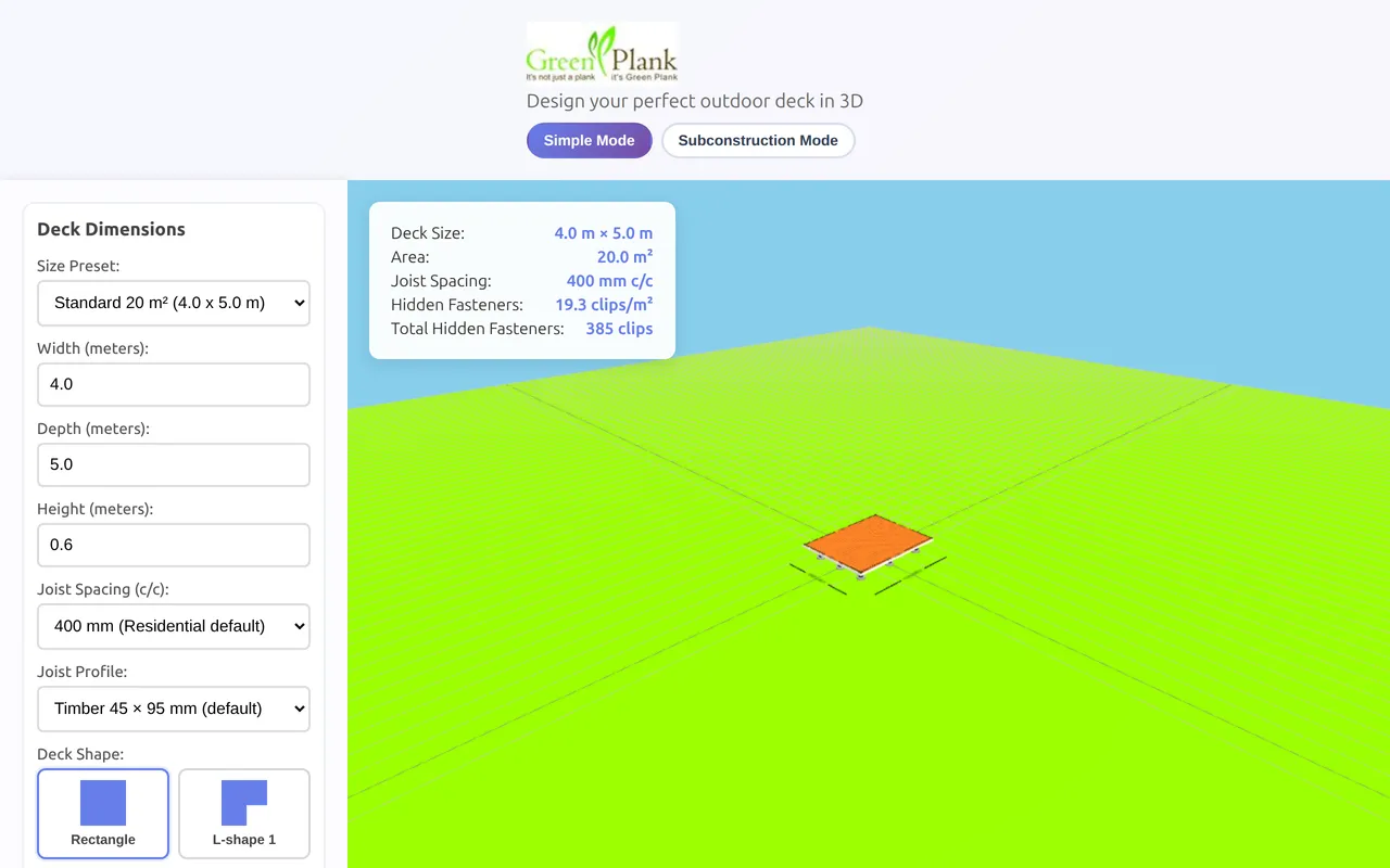 Greenplank Deck Designer home page screenshot
