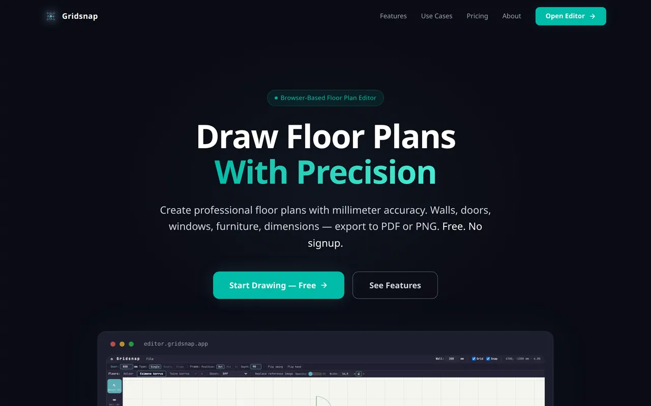Gridsnap home page screenshot