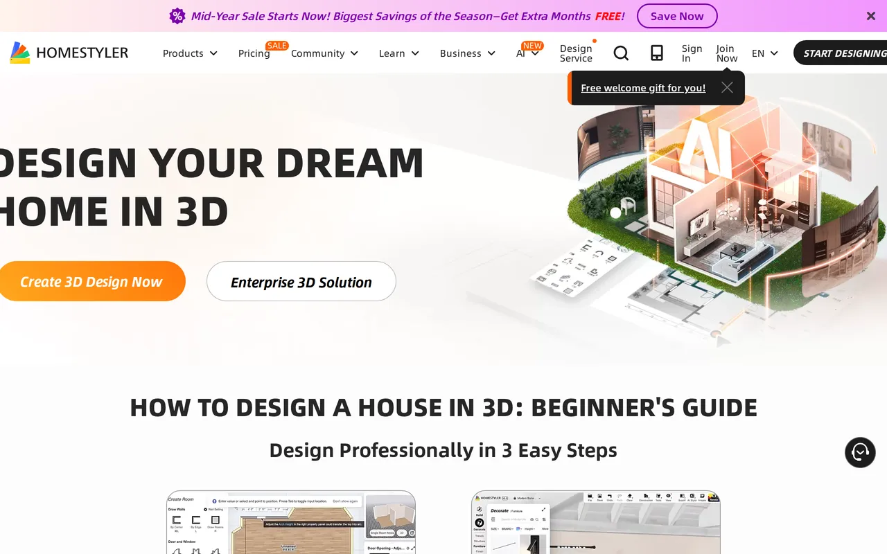 Homestyler home page screenshot
