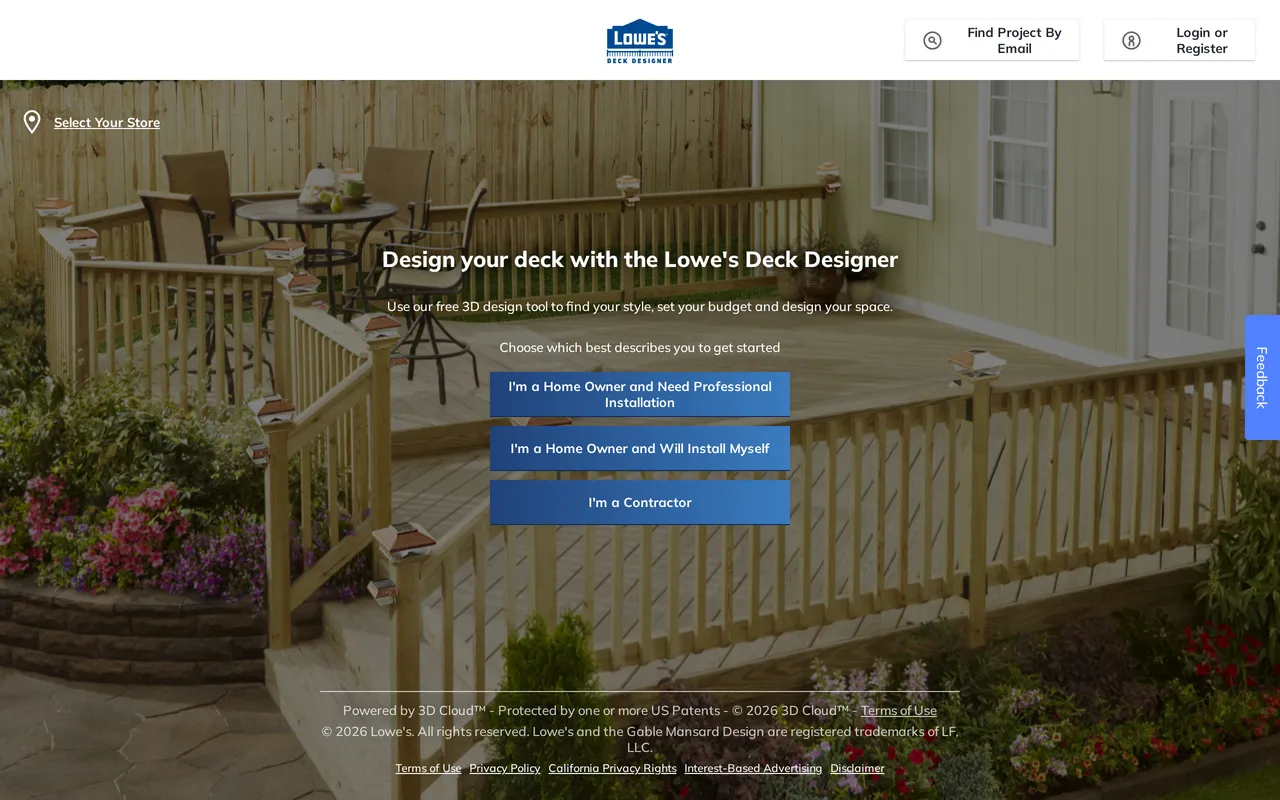 Lowe's Deck Designer home page screenshot