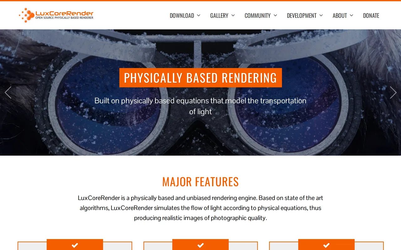 LuxCoreRender home page screenshot