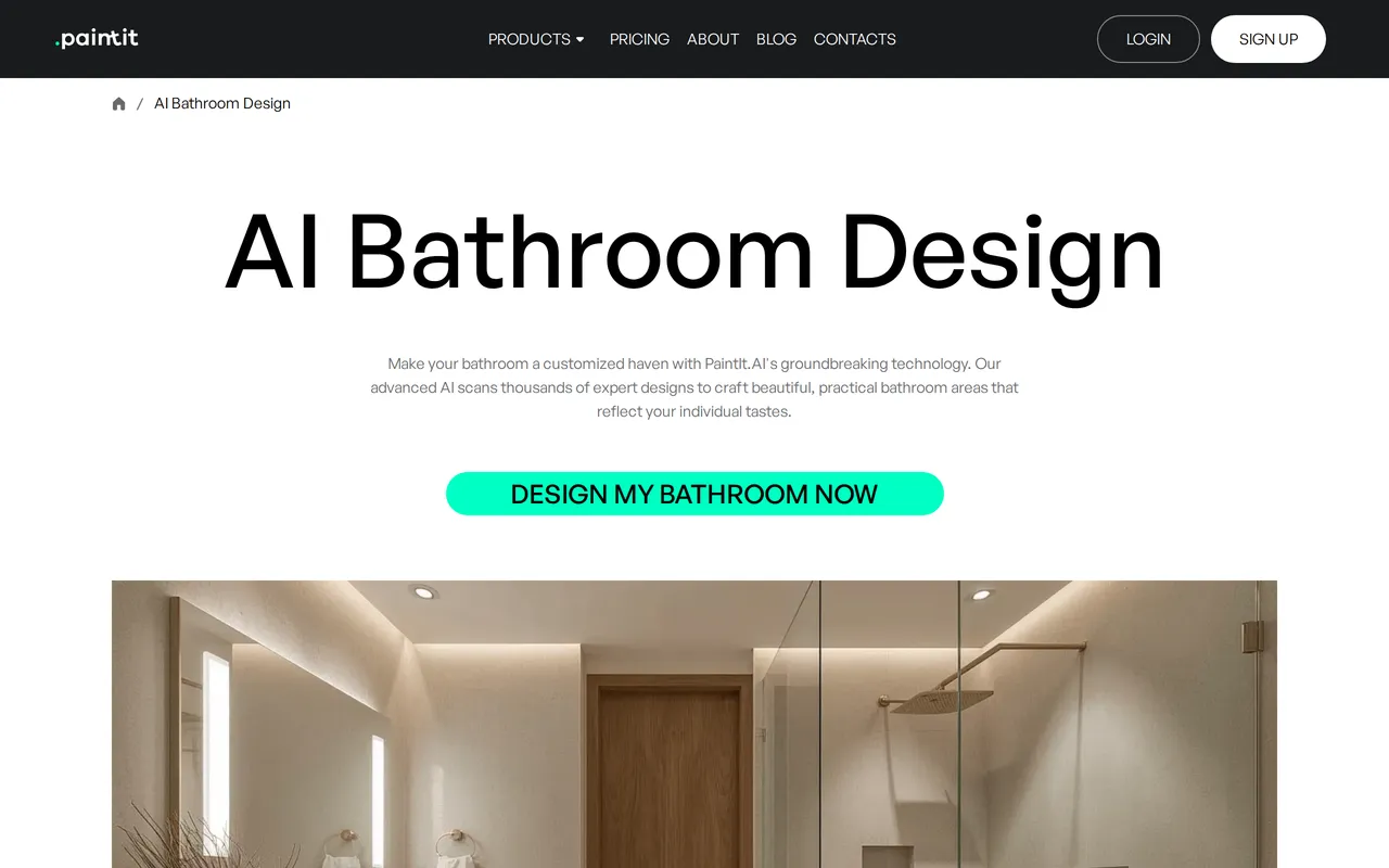 PaintIt.AI Bathroom Design home page screenshot