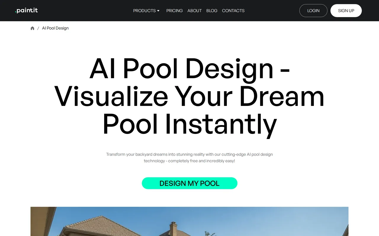 Paintit.AI Pool Design home page screenshot