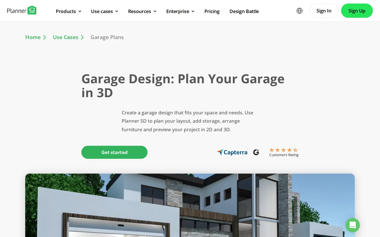 Planner 5D Garage Planner home page screenshot