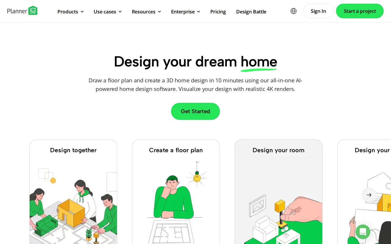 Planner 5D home page screenshot