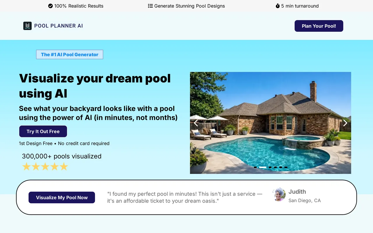 Pool Planner AI home page screenshot