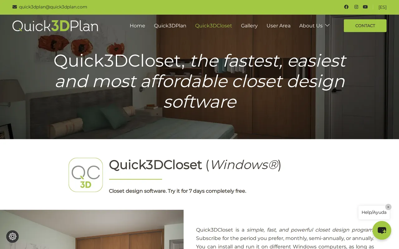 Quick3DCloset home page screenshot