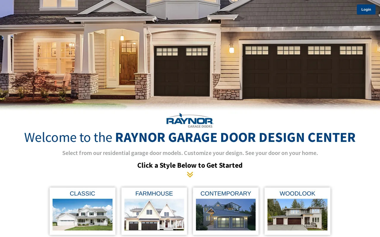 Raynor Garage Door Design Center home page screenshot
