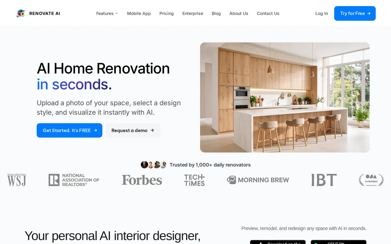 Renovate AI home page screenshot