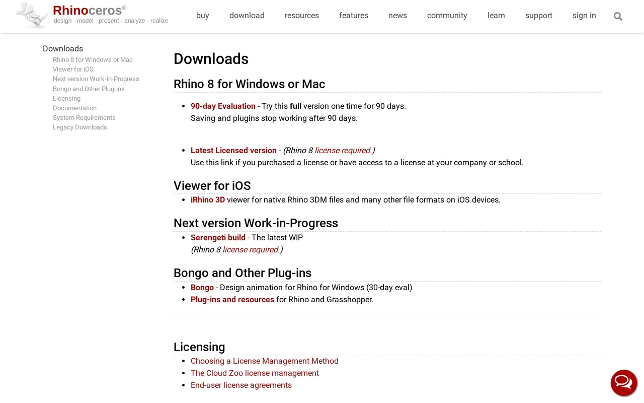 Rhino home page screenshot