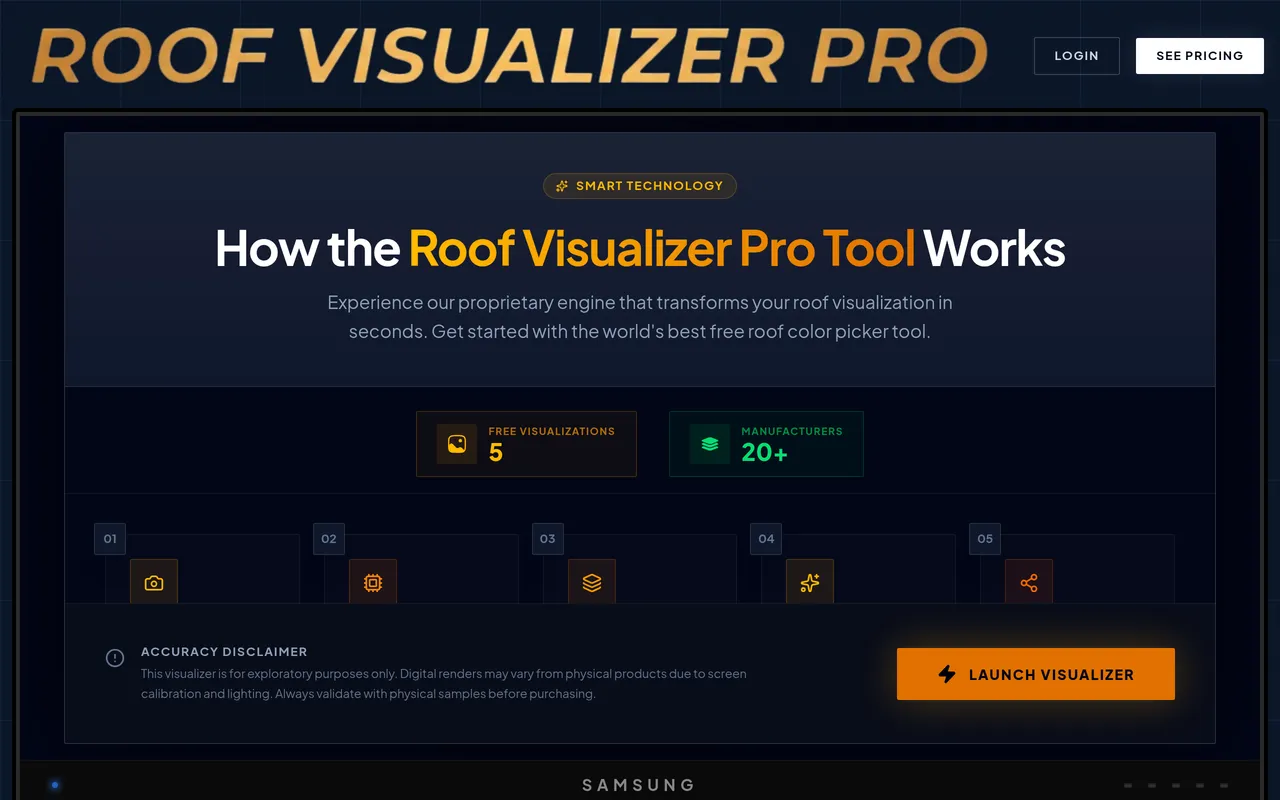 Roof Visualizer Pro home page screenshot