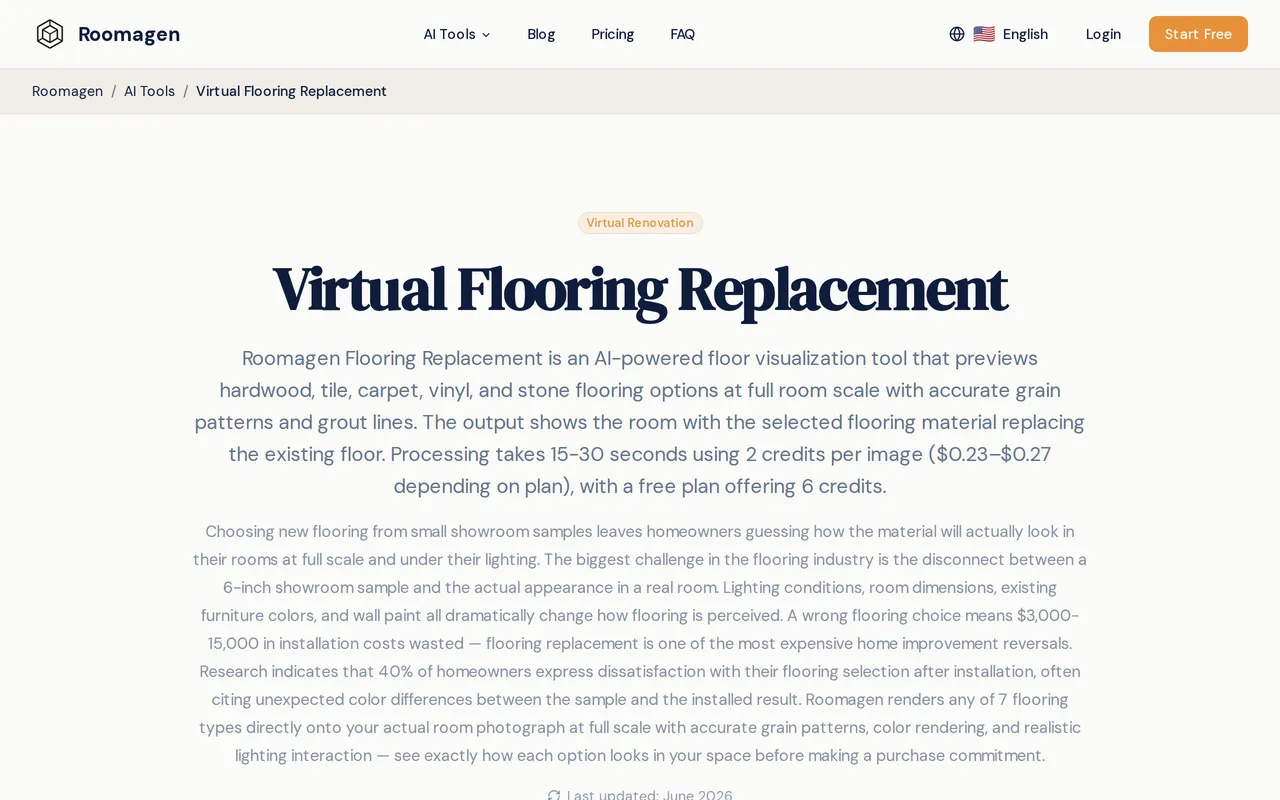 Roomagen Flooring Replacement home page screenshot