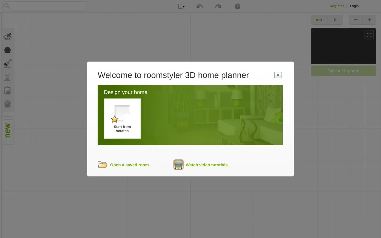 Roomstyler 3D Home Planner home page screenshot