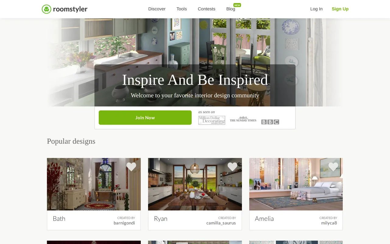 Roomstyler home page screenshot