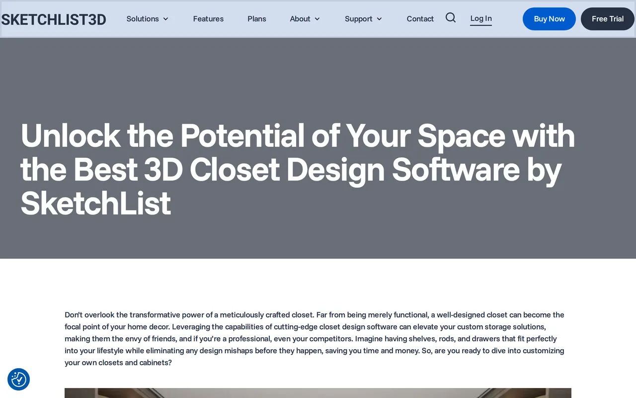 SketchList 3D Closet home page screenshot