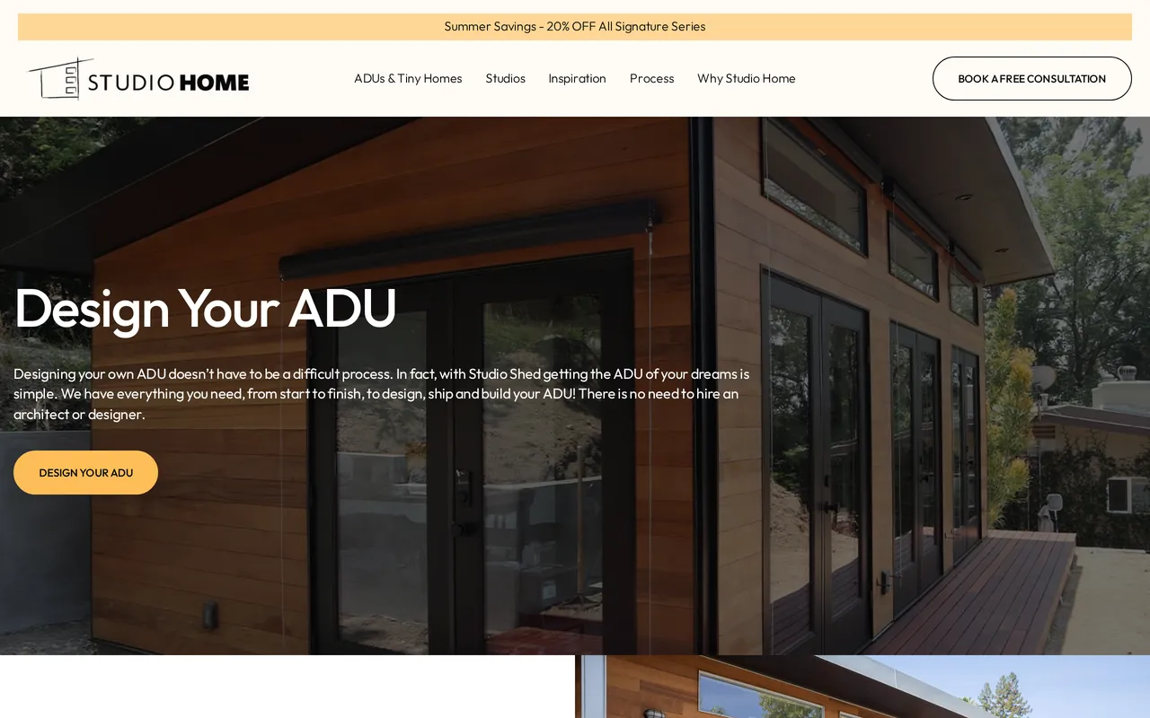 Studio Shed Design Center home page screenshot