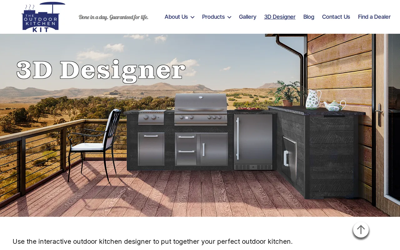 The Outdoor Kitchen Kit 3D Designer home page screenshot