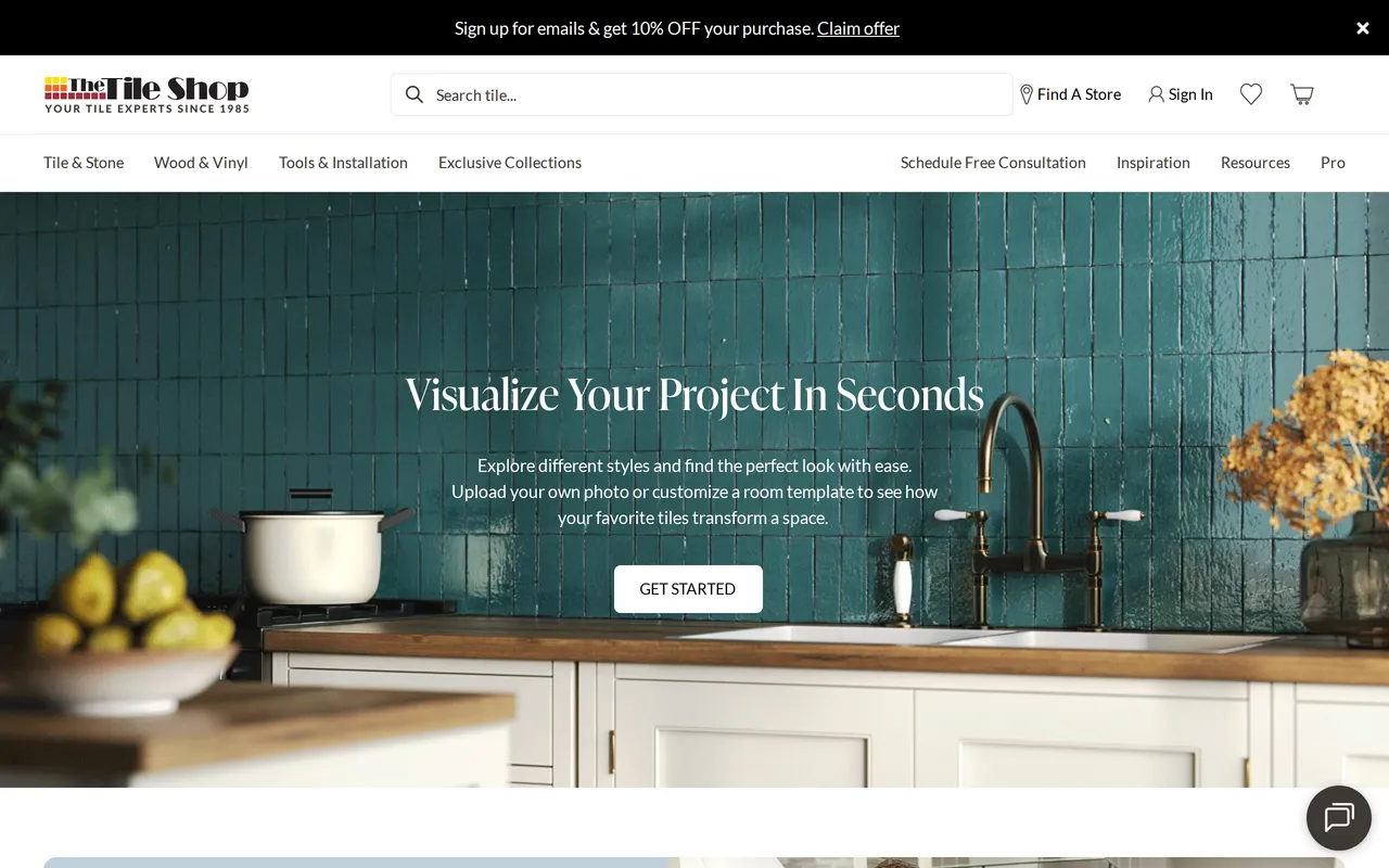 The Tile Shop Visualizer home page screenshot