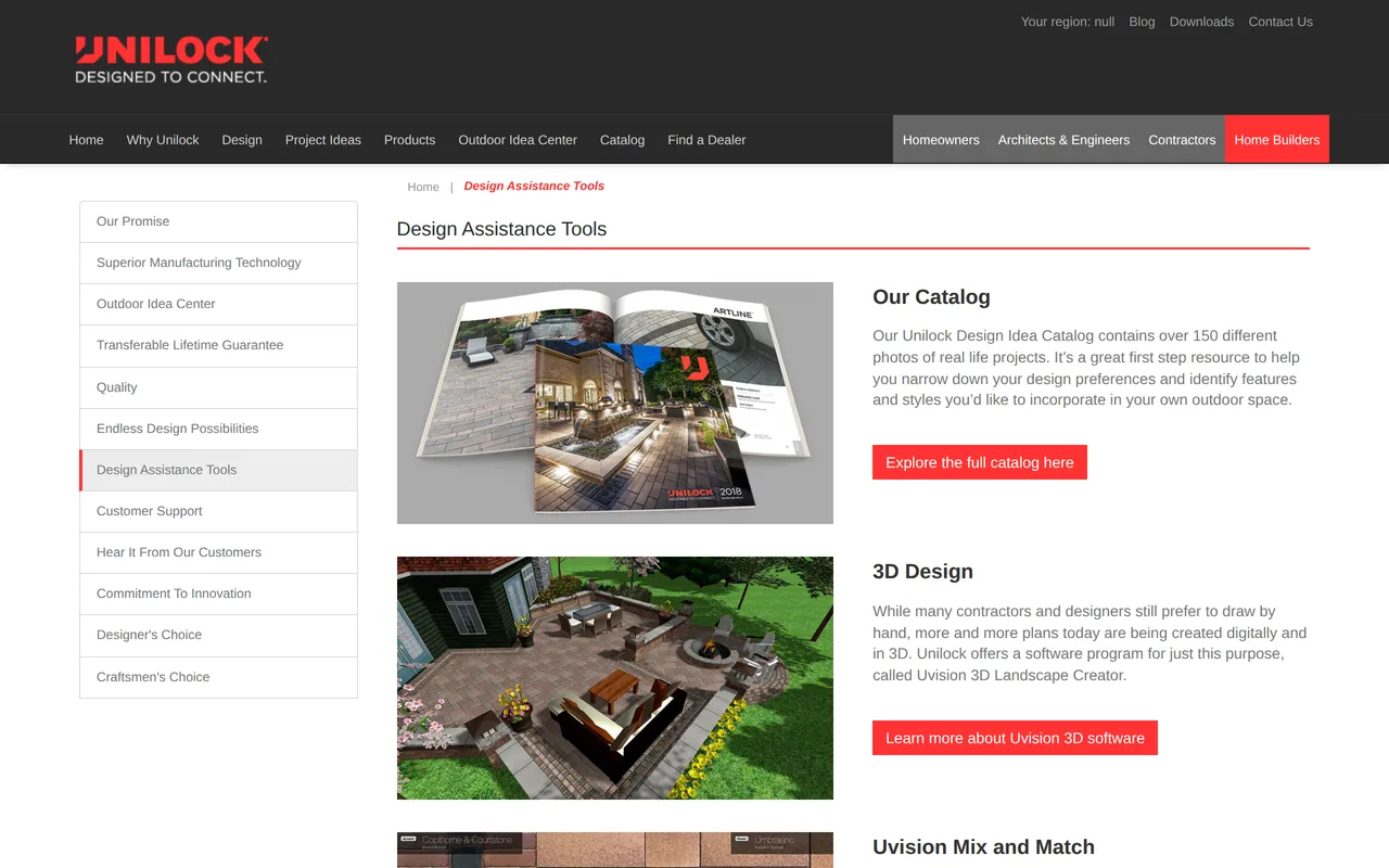 Unilock Uvision Mix & Match home page screenshot