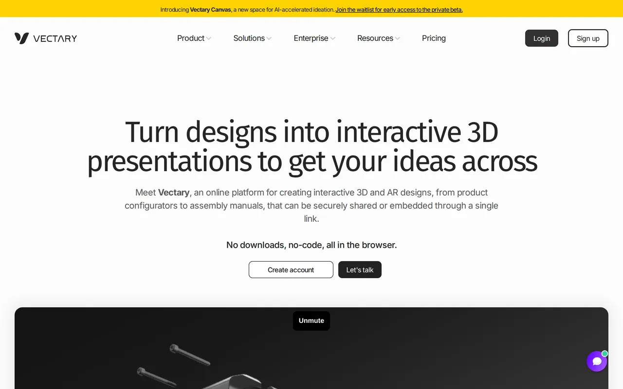 Vectary home page screenshot