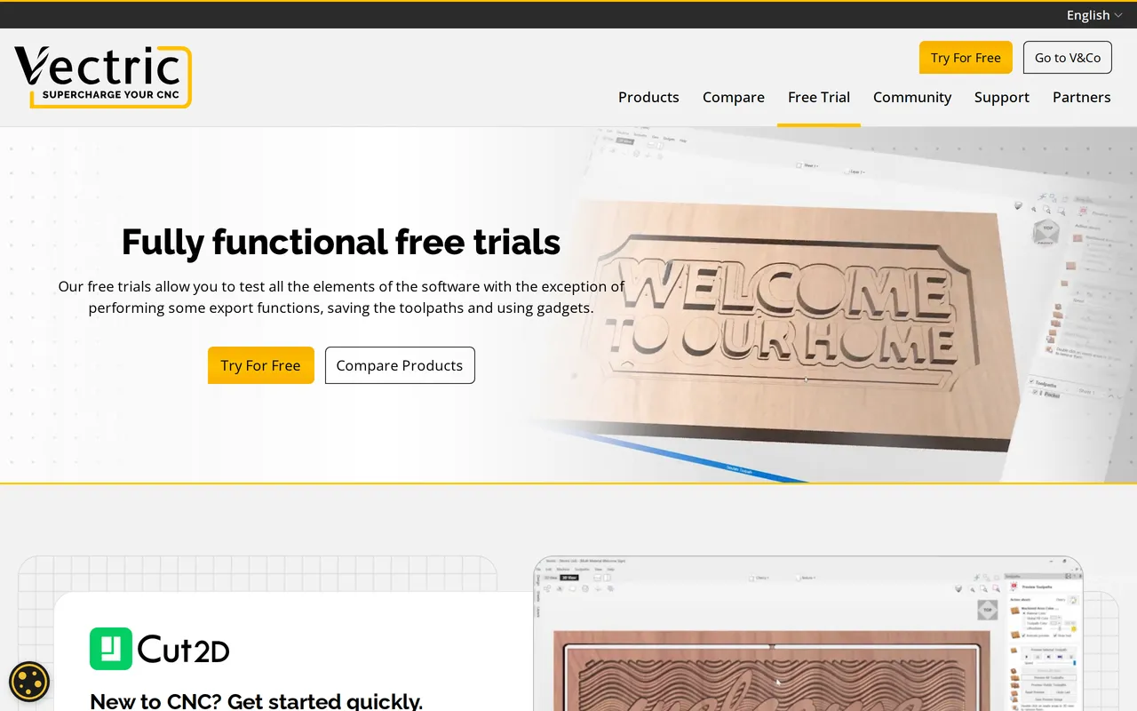 Vectric Trial home page screenshot