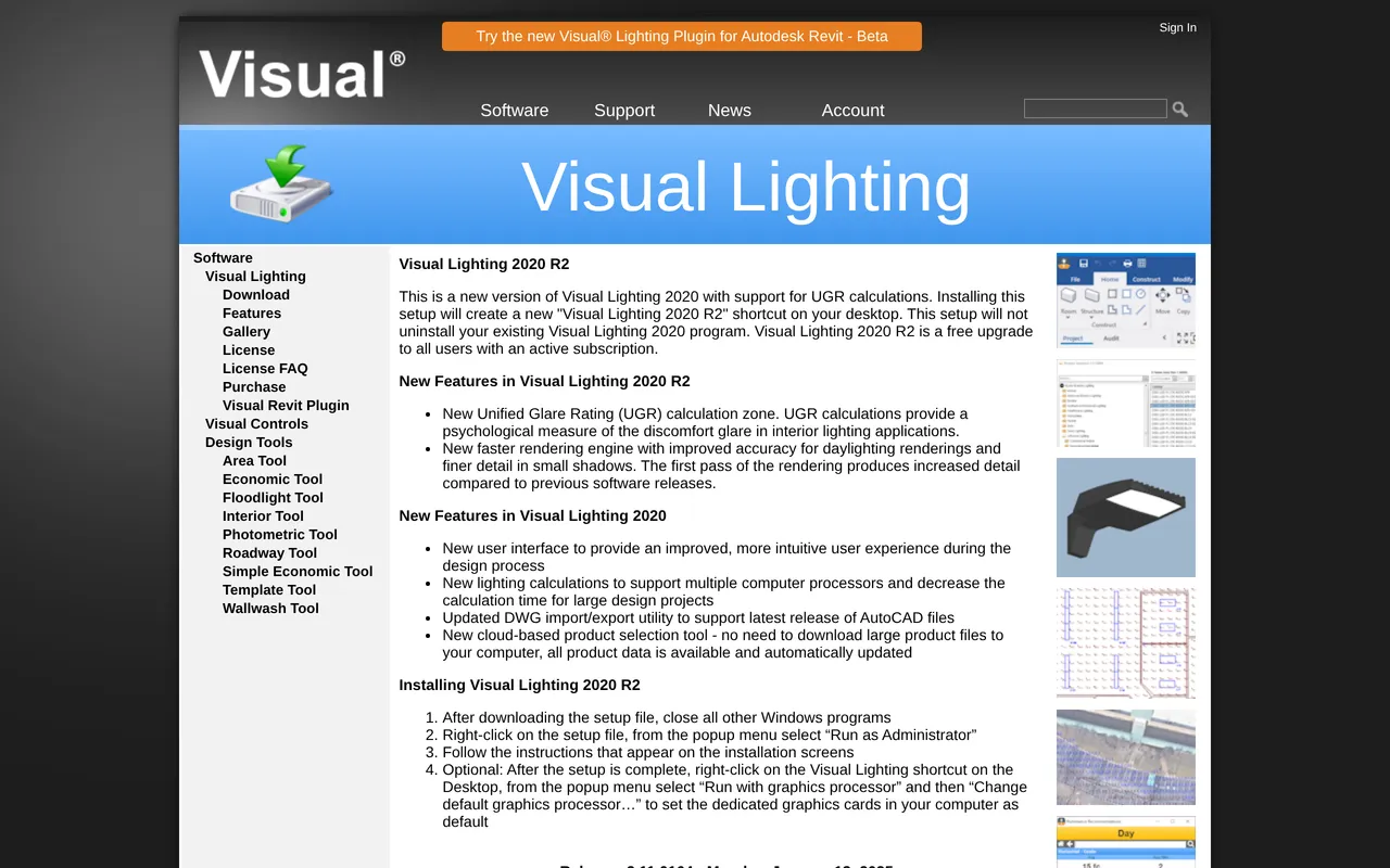 Visual Lighting home page screenshot