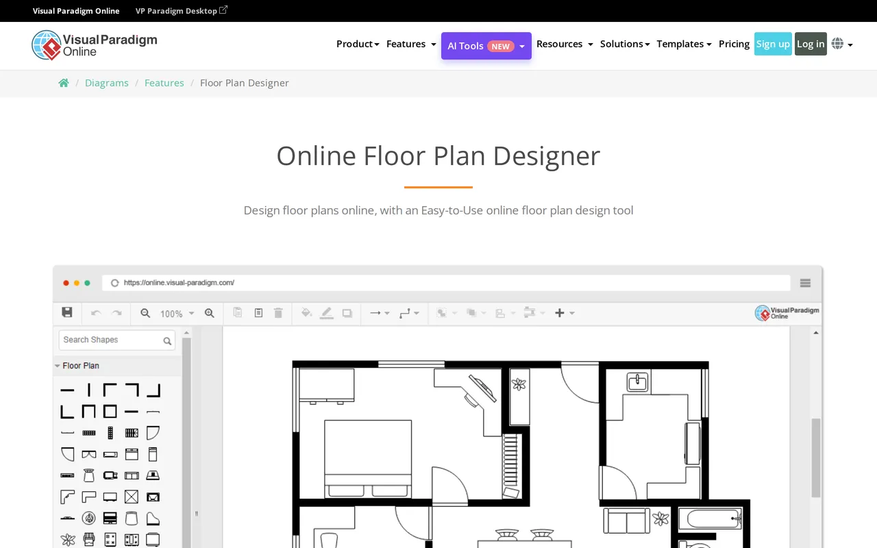 Visual Paradigm Online Floor Plan home page screenshot